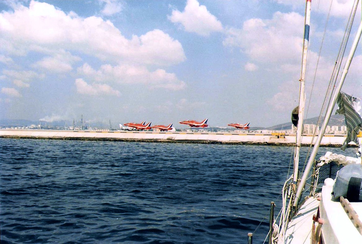 A Gibraltar scene with the British Red Arrows.